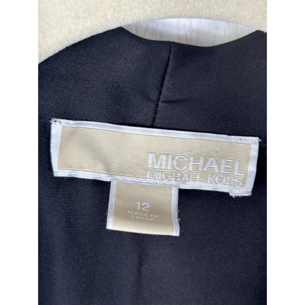Michael Kors Satin Blouse Womens 12 Black Tie Neck Long Sleeve Career Work Chic - Picture 6 of 7